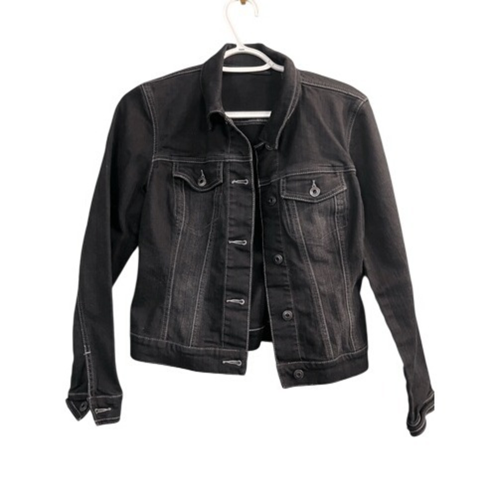 NY & Company Black Denim‎ Jacket Womens XS Button Front Long Sleeve Stretch